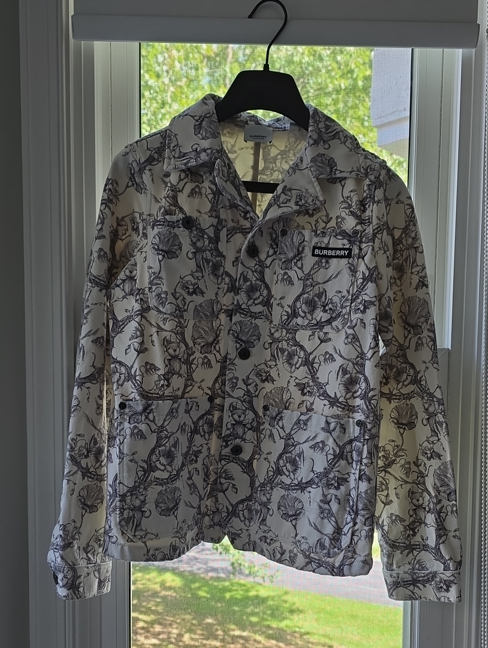 Burberry White Denium Jacket with Black Floral / Bear Print, Rare